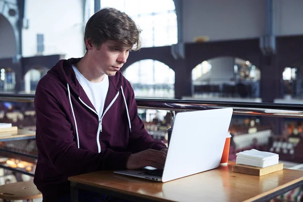 Konzentrierter Junge arbeitet im Laptop — Stockfoto