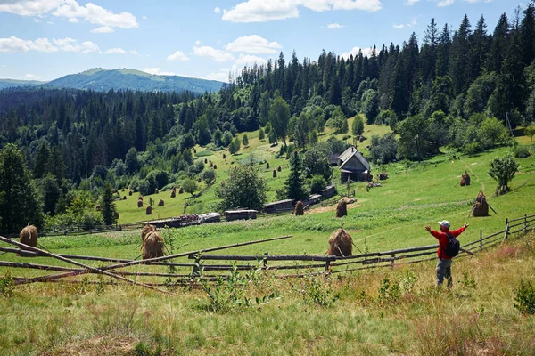 Inspired hiker outstretched hands — Stock Photo, Image