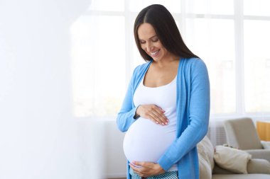 Pregnant woman touching belly clipart