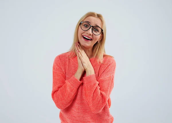 Blond in glasses. tenderness concept — Stock Photo, Image