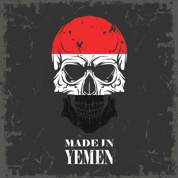 Färgglada Flagga Skallen Med Orden Framställd Jemen Grå Bakgrund — Stock vektor