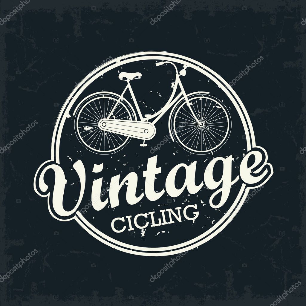 Vector illustration design of vintage bike logo in circle on black background