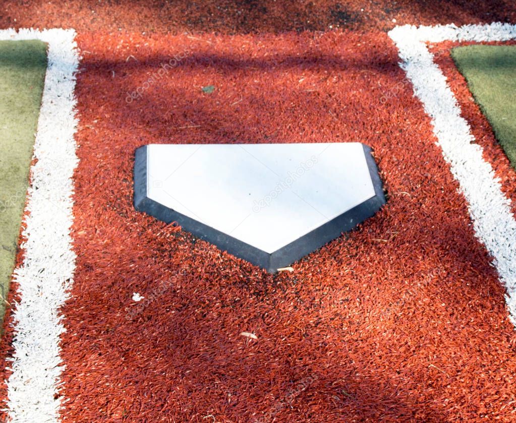 Home plate on a turf baseball field