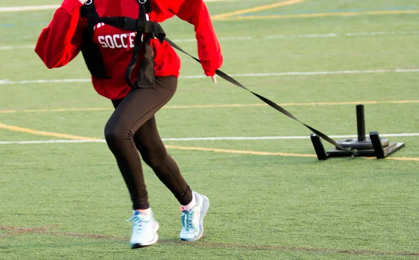 Sportlerin zieht Schlitten — Stockfoto