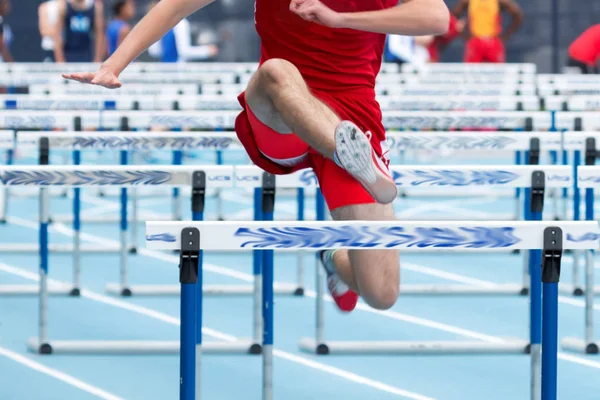 High School Male 110 meter Hurdler — Stock Photo, Image