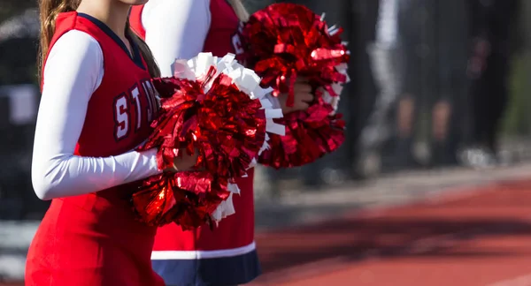 Cheerleaders pom poms glistening in the sun