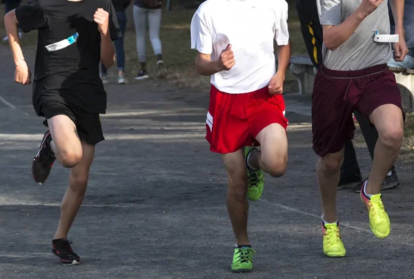 Tre liceali combattono fino alla fine di una corsa campestre — Foto Stock