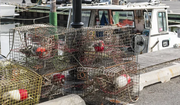 Crab traps stacked at the docks