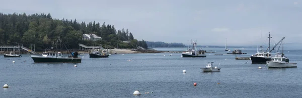 Hamnen i Maine med kommersiella fiskebåtar förtöjda — Stockfoto