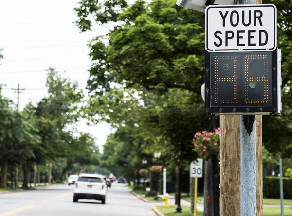 Sign posting your driving speed on local village road — Stock Photo, Image