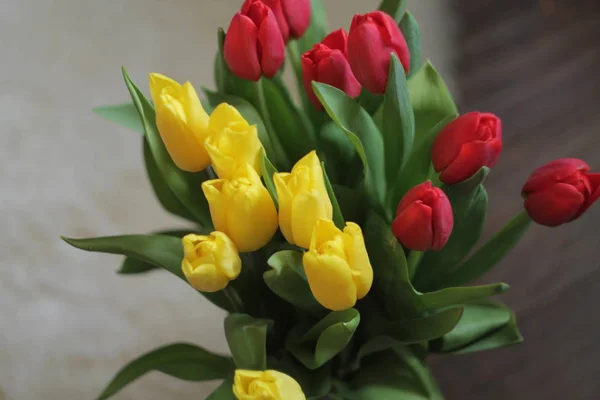 Ramo de tulipanes en el suelo — Foto de Stock