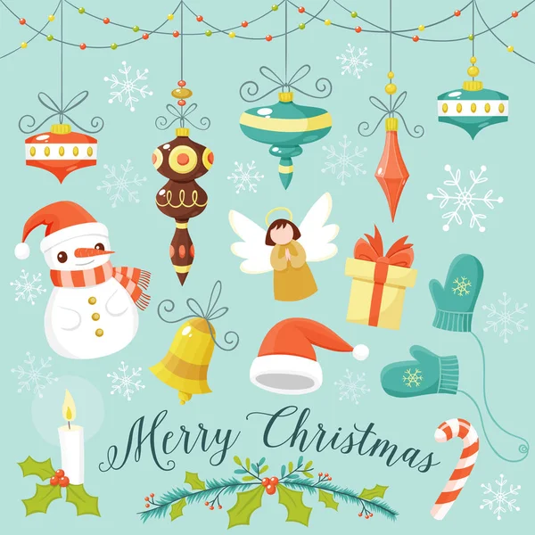 Elle çizilmiş renkli Noel öğeleri ayarlayın. Vektör çizim.