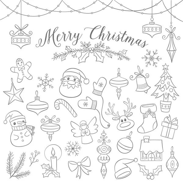 Elementos de Natal desenhados à mão — Vetor de Stock