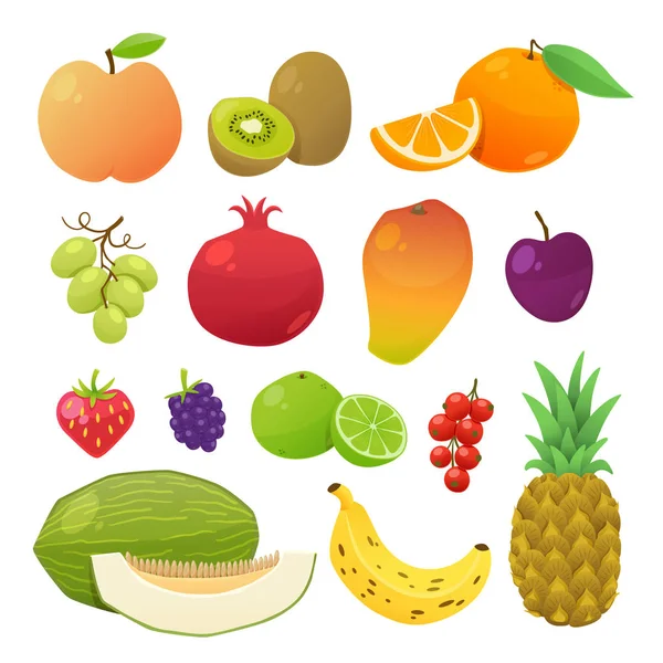 Conjunto de frutas de colores. ilustración vectorial — Vector de stock