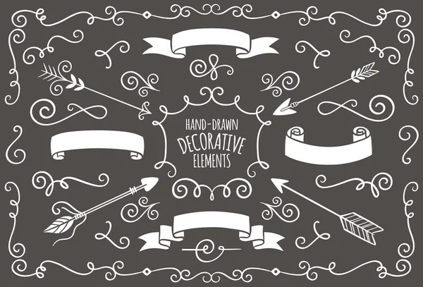 Hand drawn decorative elements on blackboard background — Stock Vector