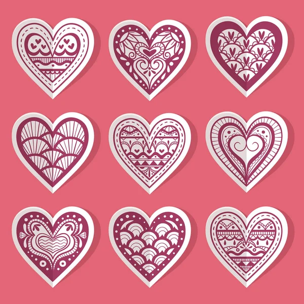 Étiquettes pliées avec ensemble de forme de coeur — Image vectorielle