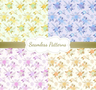 Vintage çiçek seamless modeli küme. Vektör çizim