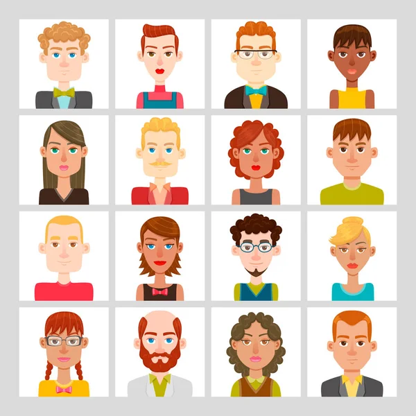 16 erkek ve kadın avatar seti — Stok Vektör