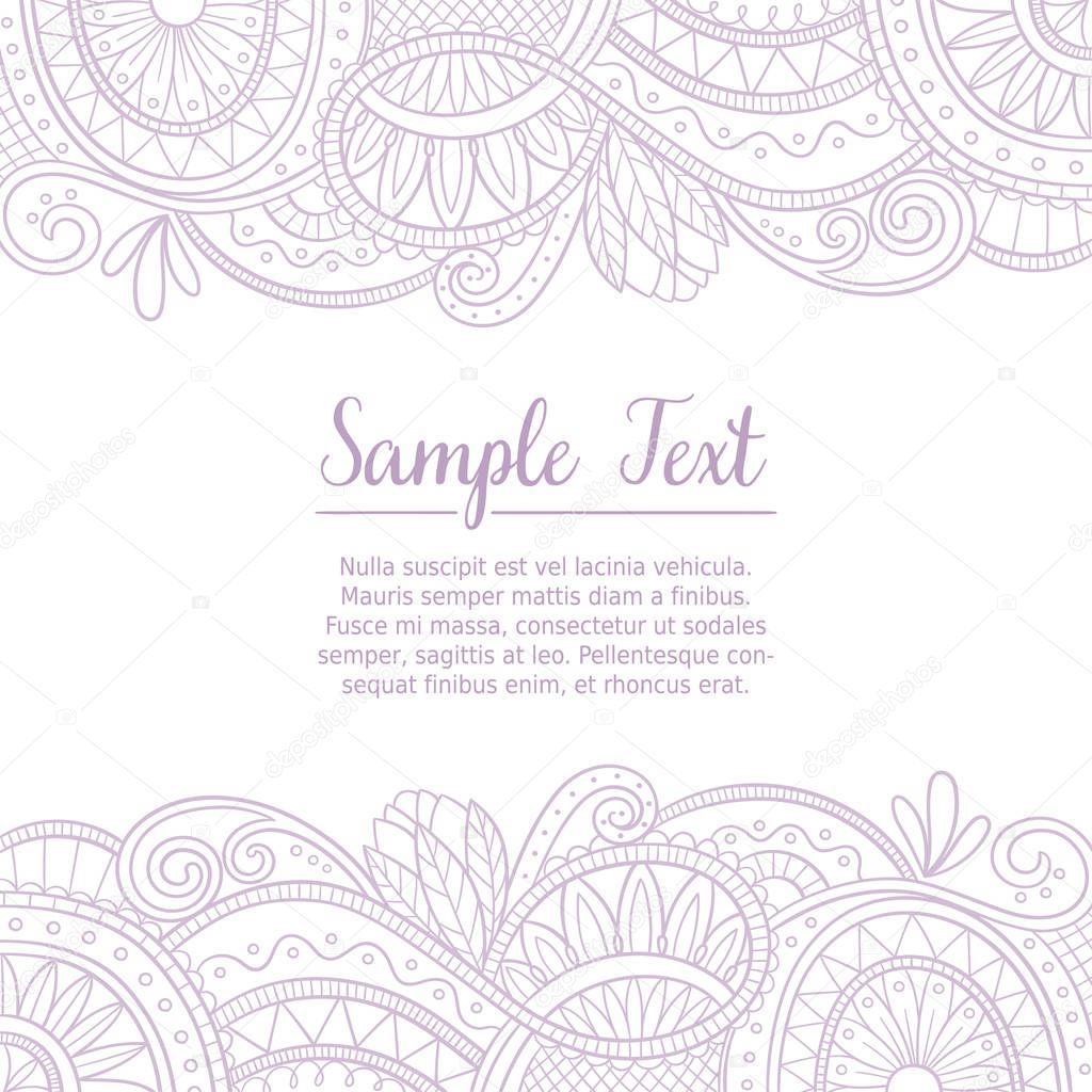 Cute card design template with doodle lace pattern