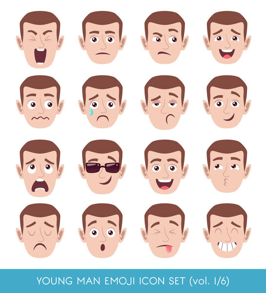 Young man emoji icon set
