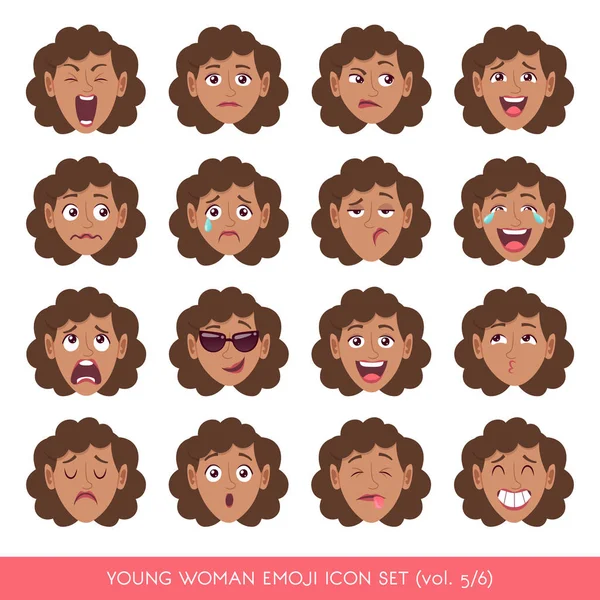 Joven mujer emoji icono conjunto — Vector de stock