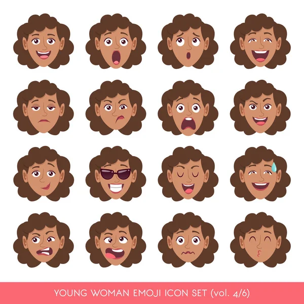 Ensemble d'icônes emoji jeune femme — Image vectorielle