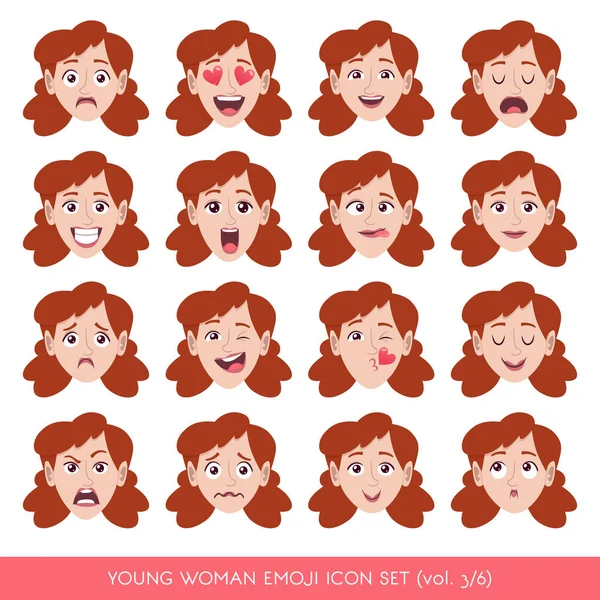 Joven mujer emoji icono conjunto — Archivo Imágenes Vectoriales