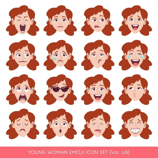 Fiatal nő emoji ikon készlet — Stock Vector