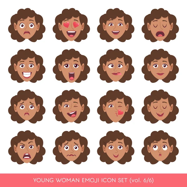 Zestaw ikon emoji młoda kobieta — Wektor stockowy