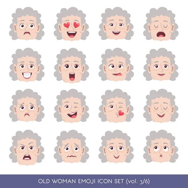 Vieille femme emoji icône ensemble — Image vectorielle