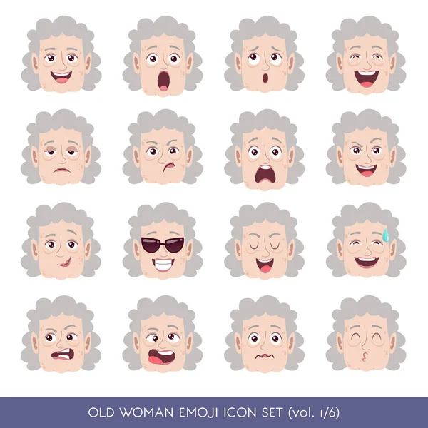 Vieille femme emoji icône ensemble — Image vectorielle