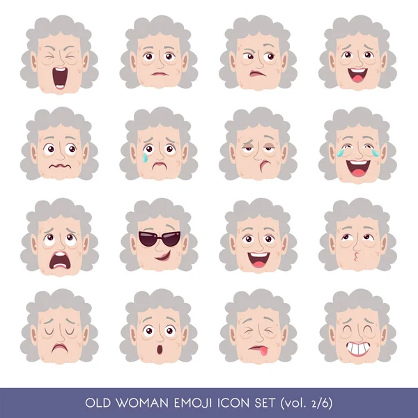 Alte Frau Emoji-Symbol gesetzt — Stockvektor