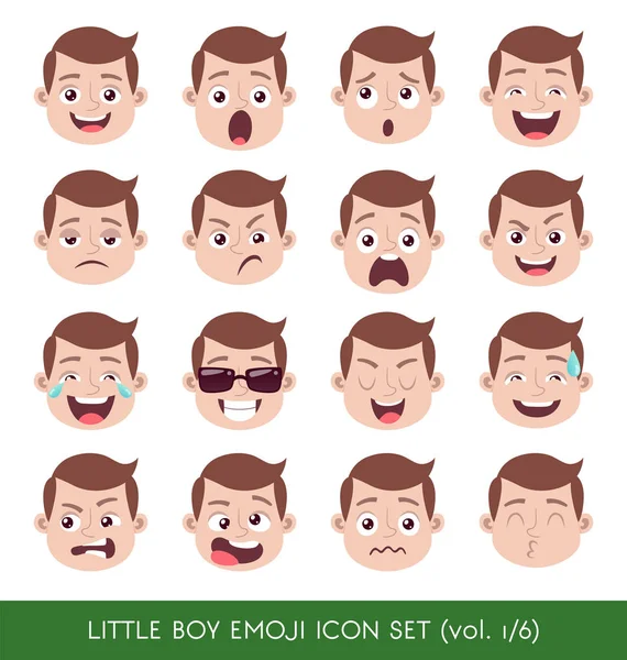 Pequeño niño emoji icono conjunto — Vector de stock