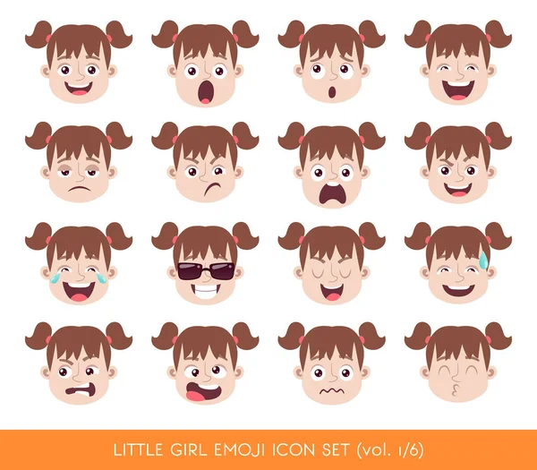 Piccola ragazza emoji icona set — Vettoriale Stock