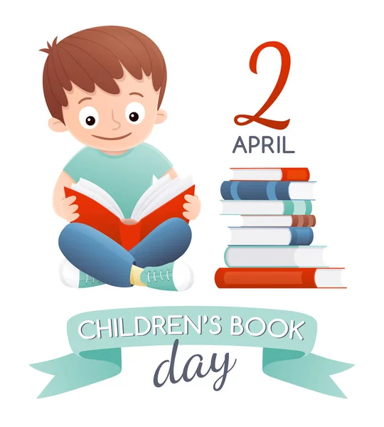 Un chico con libros. Día del libro infantil — Archivo Imágenes Vectoriales