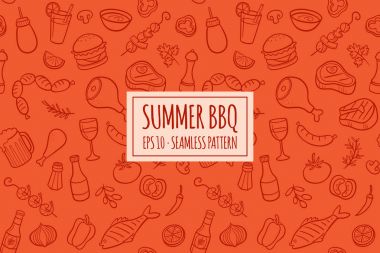 Barbekü öğeleri seamless modeli. Vektör çizim