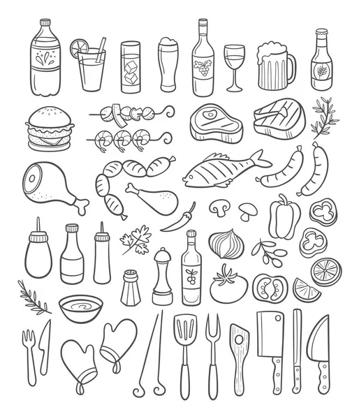 Hand dras Bbq part element. Vektorillustration. — Stock vektor