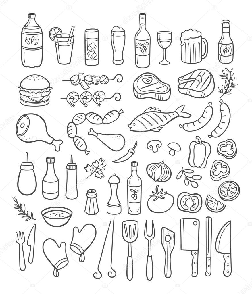 Hand drawn BBQ party elements. Vector illustration.