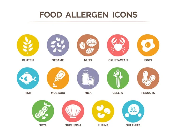 Food Allergen Icons Set — Stock Vector