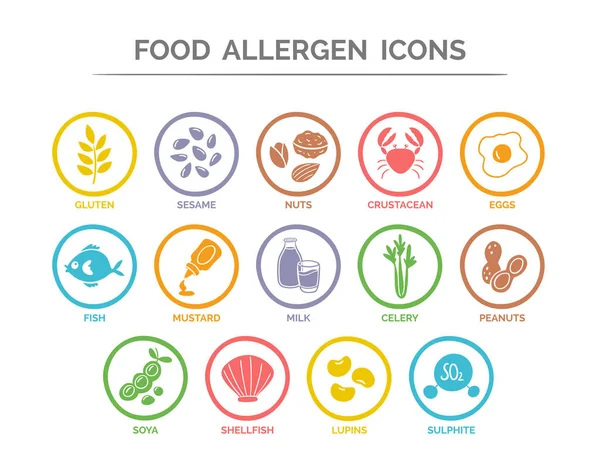 Voedsel allergenen Icons Set — Stockvector