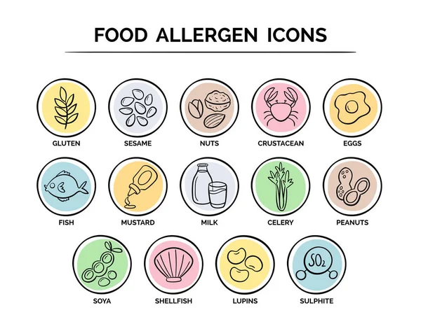 Élelmiszer allergén ikonok beállítása — Stock Vector