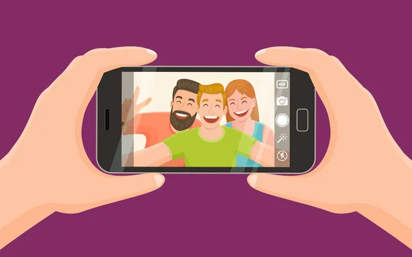 Trois amis prenant un selfie — Image vectorielle