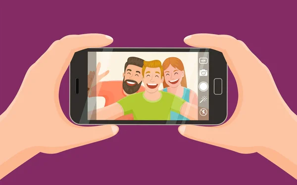 Three friends taking a selfie — Stock Vector