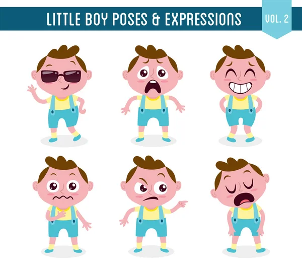 Posen und Gesichtsausdrücke eines kleinen Jungen (Bd. 2 / 8) — Stockvektor