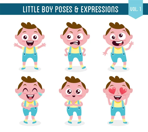 Kleine jongen poses en uitdrukkingen (Vol. 1 / 8) — Stockvector