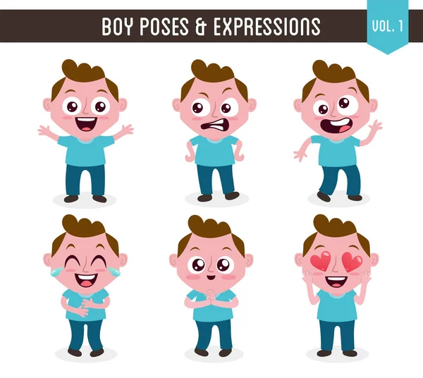 Pojke poser och uttryck (Vol. 1 / 8) — Stock vektor