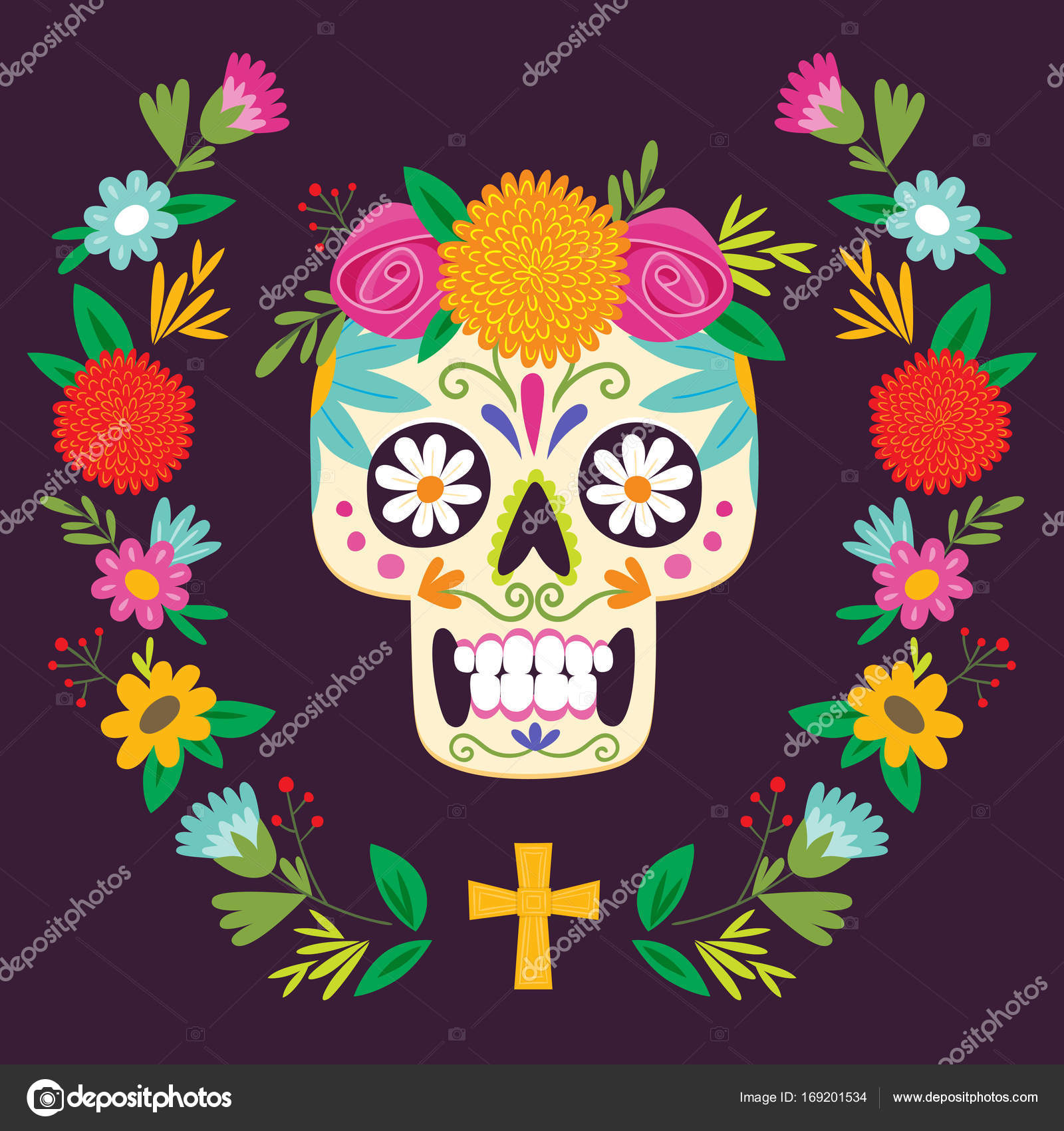 cabeza de calavera de azúcar decorativa día de muertos ilustración