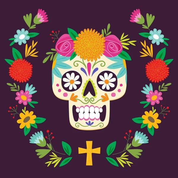 "Dia de los Muertos "(jour des morts) crâne mexicain . — Image vectorielle