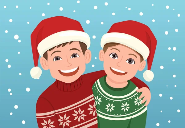 Feliz retrato de Navidad de los niños — Vector de stock