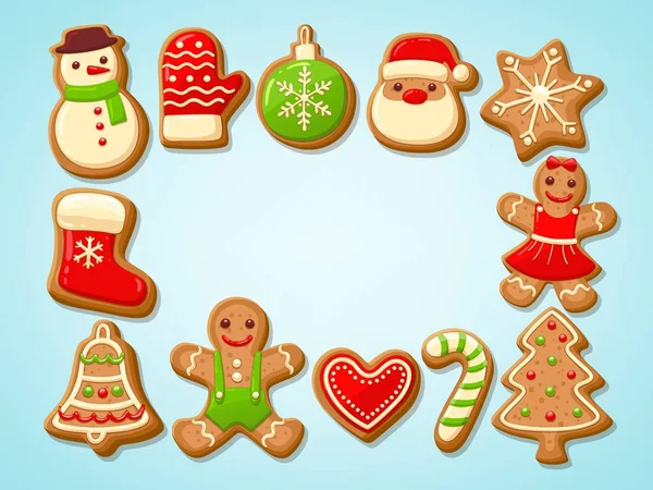 Kerst gingerbread koekjes frame — Stockvector